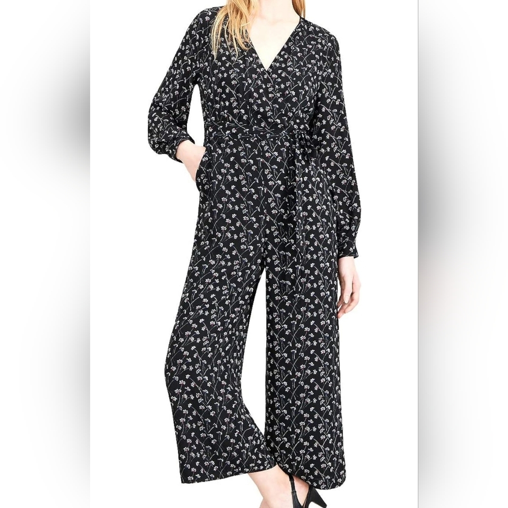 Maison Jules v-neck black dandelion spark floral crop wide leg pant jump… - Picture 3 of 14